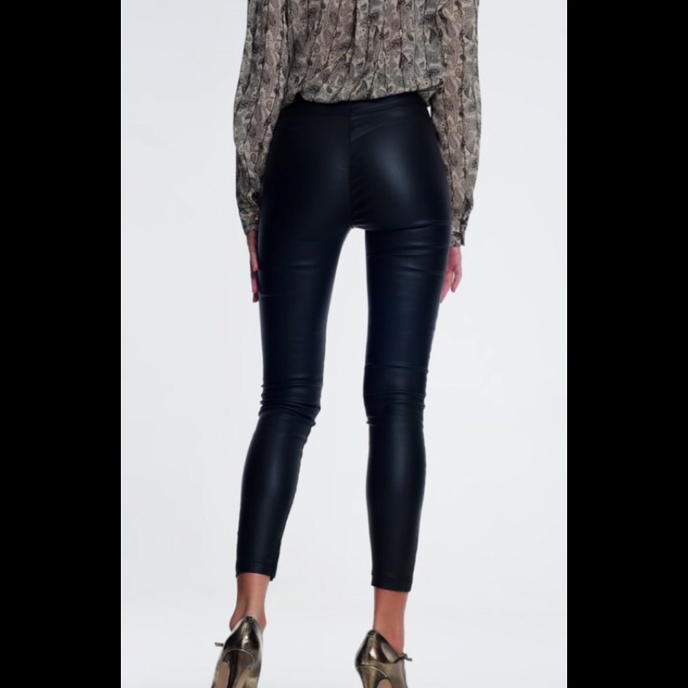 FARRAH BLACK VEGAN LEATHER LEGGINGS - Picture 6 of 7